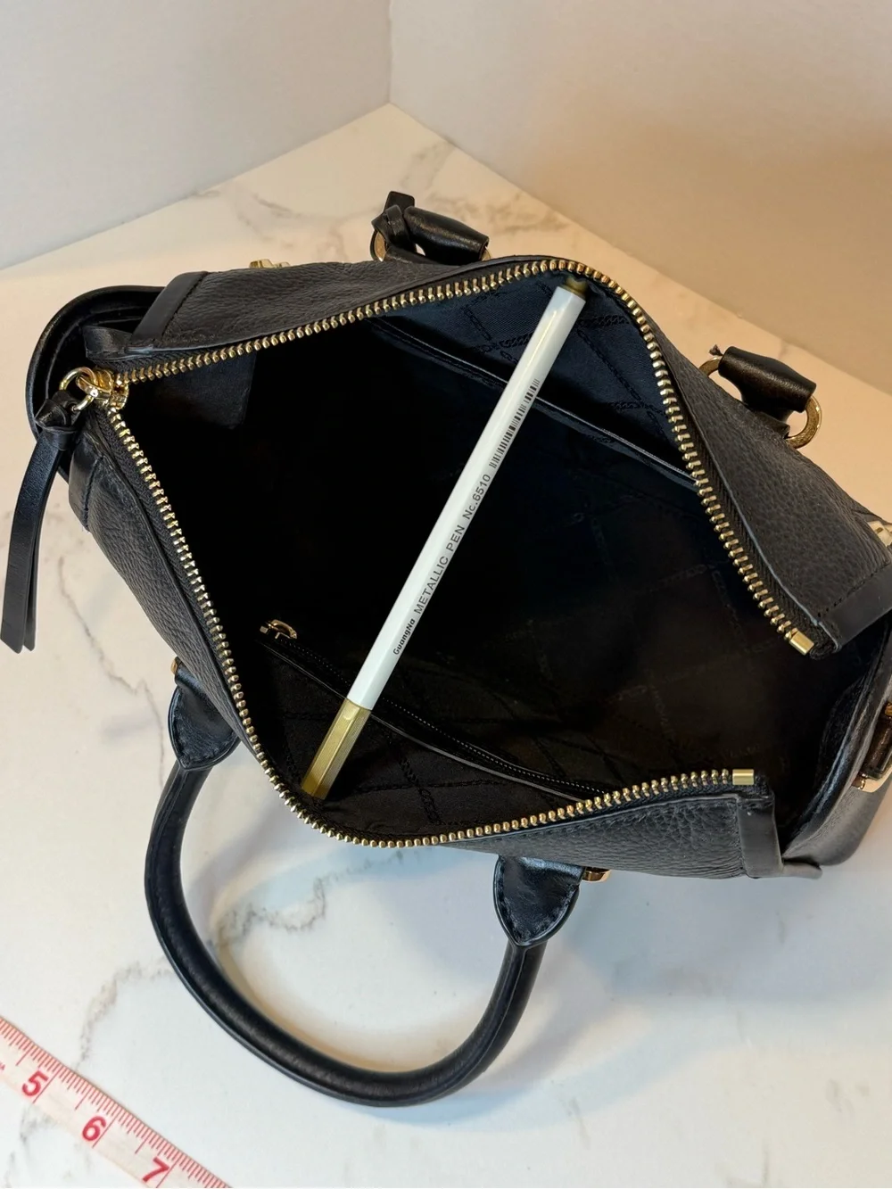 Michael Kors Black Pebbled Leather Satchel with Gold Accents